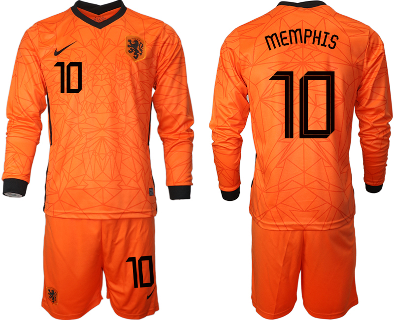 Cheap Men 2021 European Cup Netherlands home long sleeve 10 soccer jerseys